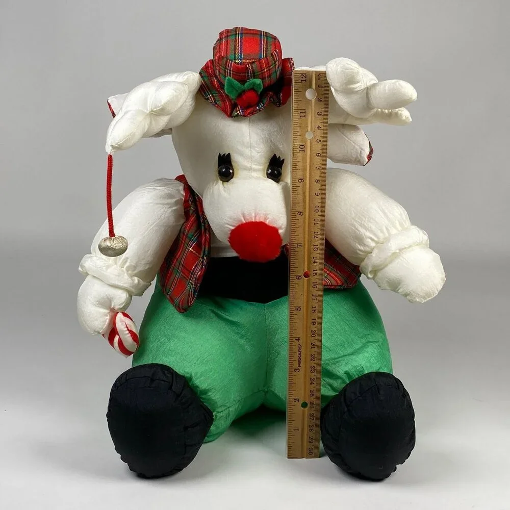 1993 International Silver Co. Holiday Reindeer Plush Nylon Stuffed Animal w Bell